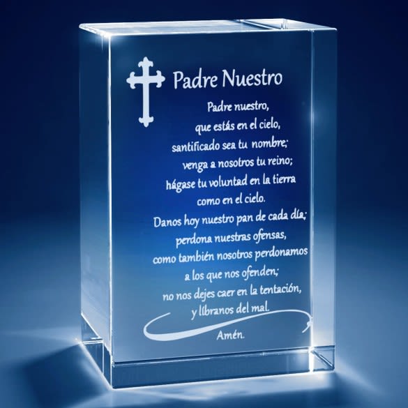 The Lord's Prayer Spanish Version 3D Crystal Keepsake | Personalized Spanish Lord's Prayer Memento