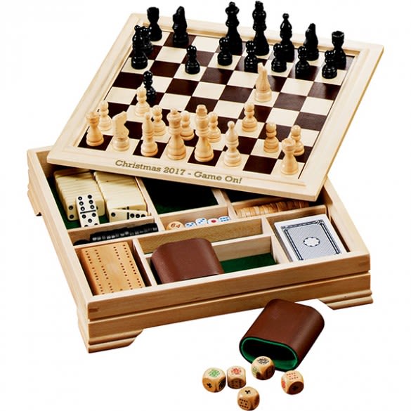 7 in 1 Board Game Set with Chess Cover | Personalized Backgammon Sets | Personalized Draughts Sets