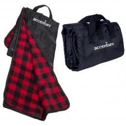 Black/Red Plaid Fleece Picnic Blanket with Nylon Shell | Company Logo Blankets