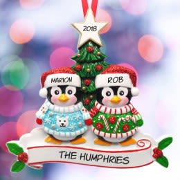 Happy Penguin Family Personalized Christmas Ornament