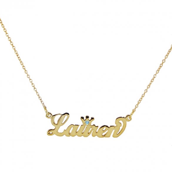 Gold Custom Name Necklaces for Girls | Script Name with Birthstone Crown | Personalized Name Necklaces for Girls & Women