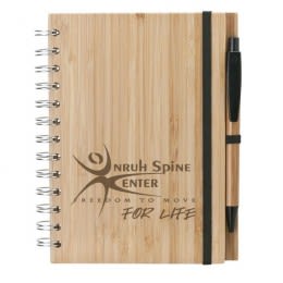 Engraved Bamboo Journal Book 5 x 7 | Customized Bamboo Notebooks | Promotional Bamboo Notebooks with Pens