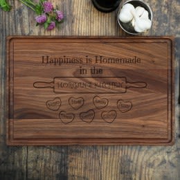 Engraved Happiness is Homemade Children's Names Cutting Board | Happiness Is Homemade Cutting Board