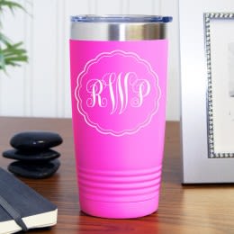 Pink Polar Camel Travel Mug with Script Monogram - 20oz