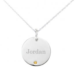 Personalized Round Birthstone Necklace Sterling Silver