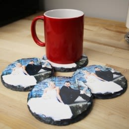 Personalized Round Photo Slate Coasters - Set of 4