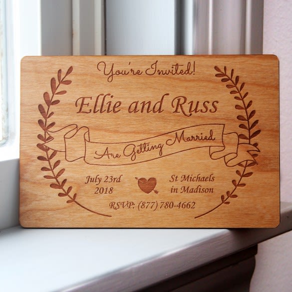 Custom Wooden Invitations | Vine Design Carved Wood Wedding Invitations | Personalized Engraved Wooden Wedding Keepsakes