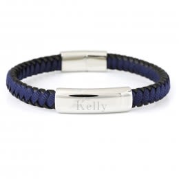 Engraved ID Bracelet with Blue and Black Cord