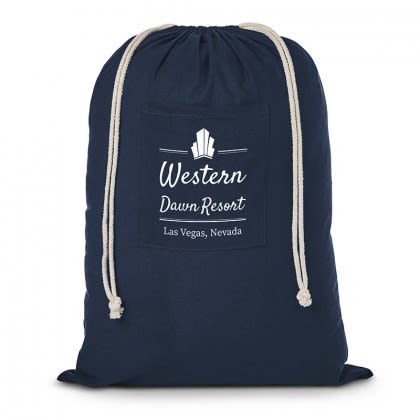 Navy Blue Cotton Laundry Bag with Pocket | Customize Laundry Bags