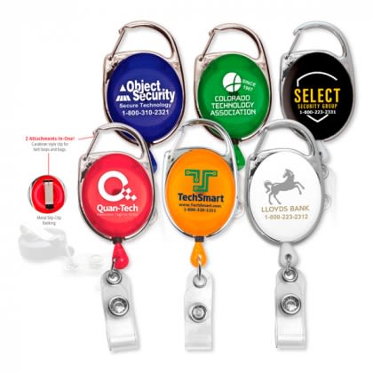 Retractable Style Badge Reel & Metal Carabineer Logo - Colors