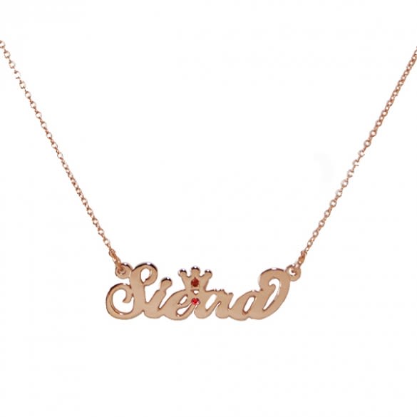 Rose Gold Custom Name Necklaces for Girls | Script Name with Birthstone Crown | Personalized Name Necklaces for Girls & Women