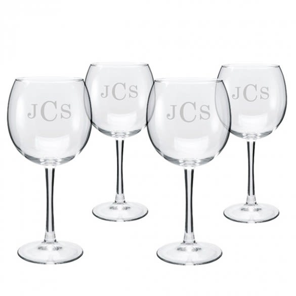 Classic Monogrammed Wine Glasses, Set of 4