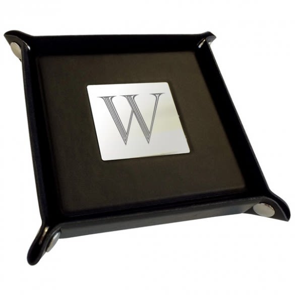 Personalized Black Leatherette Coaster Set of 4 with Holder