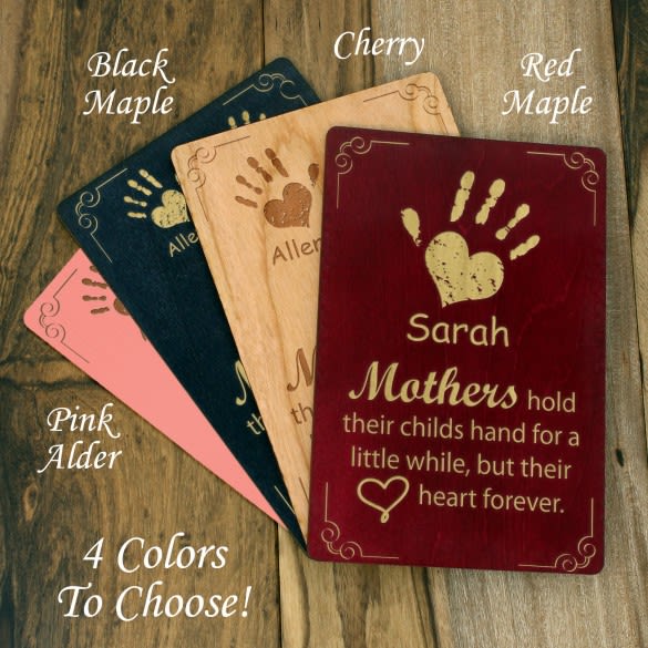 Kids Handprints Personalized Wood Carved Mother's Day Card