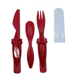 Red 3 Piece Imprinted Travel Utensil Sets | Wholesale Plastic Utensil Sets