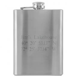 Personalized Custom Coordinates Gifts | 7 oz Map Coordinate Steel Flask | Engraved Latitude & Longitude Gift Ideas