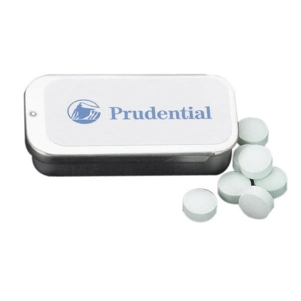 Promotion rectangular tin box with 25 g sugar free mint candy