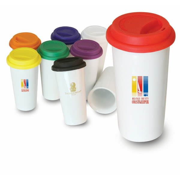 16 oz Reusable Plastic Coffee Cup w/Lid (Black)