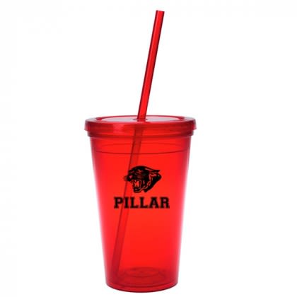 Cheap Promotional Plastic Tumblers | 16oz Economy Double Wall Tumbler | Custom Logo Printed 16 oz Tumblers - Translucent Red