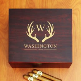 Personalized Antler Rack Hunting Cherry Humidor 25-50 Count | Engraved Cigar Humidor for Dad