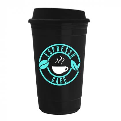 Black Custom Double Wall Travel Mugs | 15 oz Traveler To-Go Promo Coffee Cup | Promotional Eco-Friendly Travel Mugs