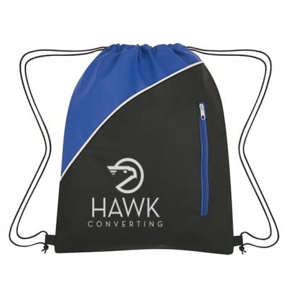 Non-Woven Drawstring Pack-Front Zipper- Royal blue