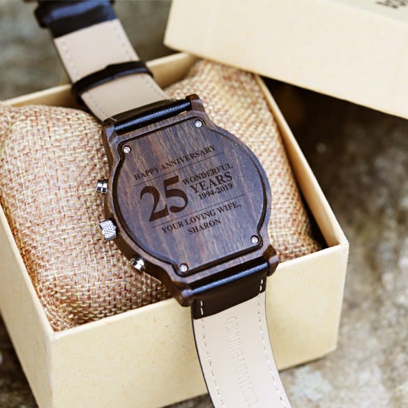 Personalized Anniversary Watch in Natural Ebony Wood | Custom Engravable Watches