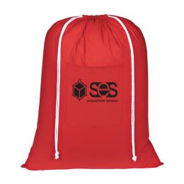 Red Drawstring Cotton Laundry Bag-Colors-with Logo