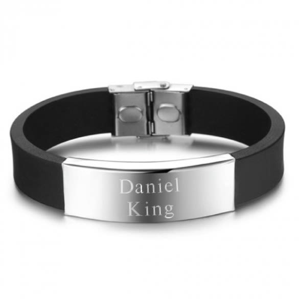 Engravable Bold Black & Steel ID Bracelet | Personalized ID Bracelet