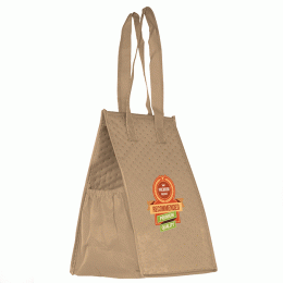 Tan Bulk Logo Cooler Bags | Promotional Insulated Lunch Bags with Full Color Imprints | Thermal Tote Bags