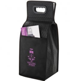 Insulated 4 Bottle Wine Bags - Top Promotional Recycled Laminated Wine Totes - Black