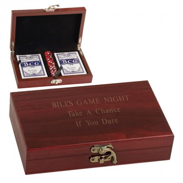Card & Dice Set in Personalized Wood Box | Personalized Card & Dice Gift Sets