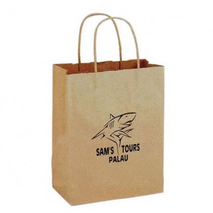 8 x 10 1/2 Twisted Paper Handle Shopping Bag - Natural Custom Imprinted Logo