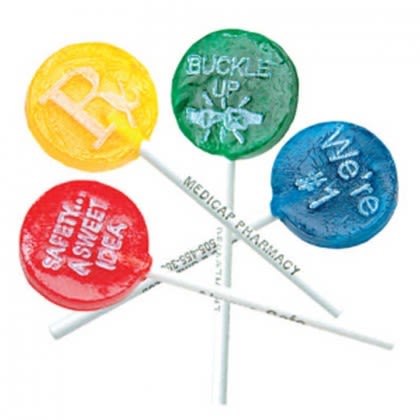 Lollipop With Imprinted Stick - Shown with optional imprint on candy (extra fee)