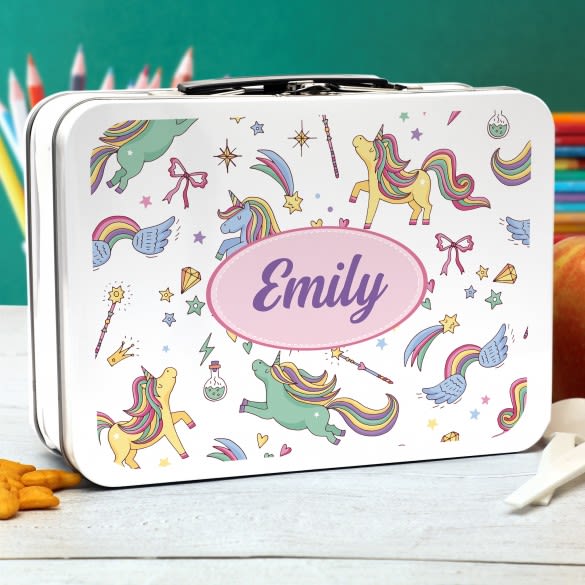 Dancing Unicorns Personalized Retro Metal Lunch Box