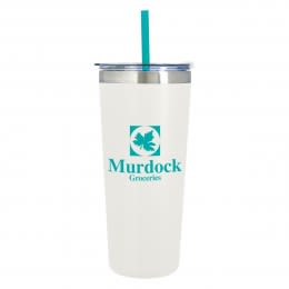 Customized Colma Basics Tumbler - 24 oz - White with Teal Straw