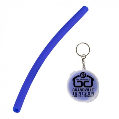 Eco-Straw 10" Reusable Silicone Straw with Logo Blue