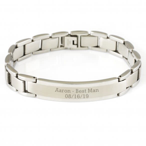 Engraved Men's Satin Stripe Link ID Bracelet