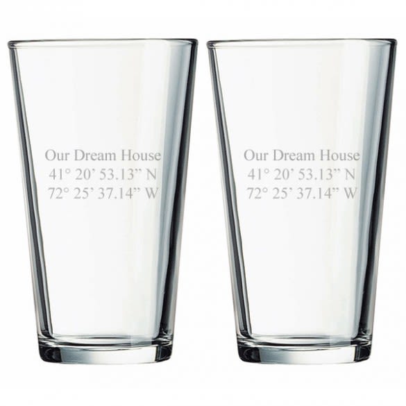Personalized Etched Custom Coordinates Pint Glasses - Set of Two | Custom Etched Beer Glasses with Geographical Coordinates