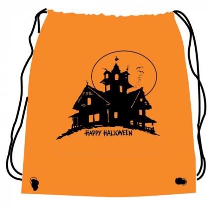 Custom Halloween Drawstring Backpacks | Halloween Art Cinch Up Backpack | Custom Polyester Trick-or-Treat Bags - Haunted House