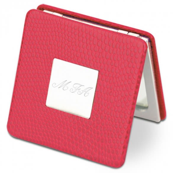 Personalized Red Magnetic Lizard Skin Compact Mirror