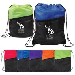 Drawstring Backpack-Zipper Pocket-Two-Tone