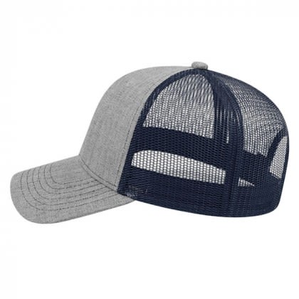 Logo Wool Acrylic Flat Bill Mesh Back Cap - Navy mesh back