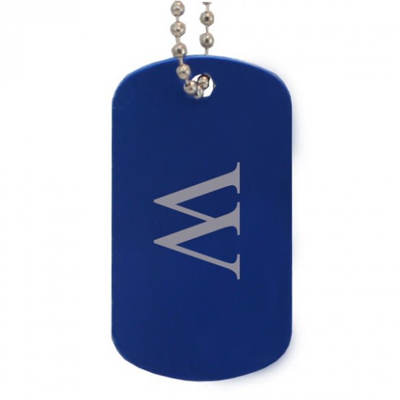 Engraved Blue Dog Tag with Initial