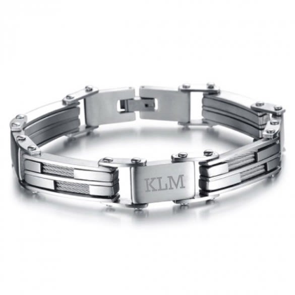 Engraved Men's Stainless Steel Bracelet with Initials