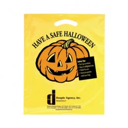 Company Branded Halloween Bags | Die Cut Yellow Halloween Bag - 12 x 15 | Custom Yellow Plastic Halloween Bags