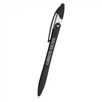 Black Logo Imprinted Sleek Yoga Stylus Pen - Stand