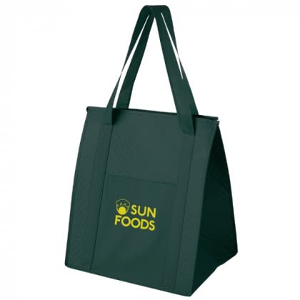 Custom Logo Imprinted Insulated Wine Tote and Grocery Bag - Hunter Green