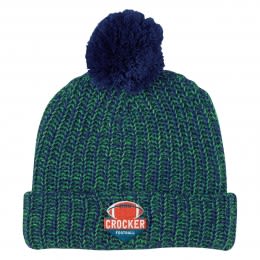 Embroidered Blue/Green Cuffed Pom Beanie