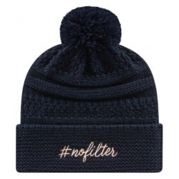 Cable Knit Hat with Embroidery Navy